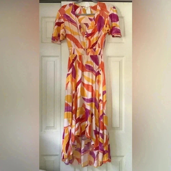 Abel the Label Anthropologie Swish Flutter sleeve Hi & Lo  Maxi Dress Size Small - Picture 5 of 16